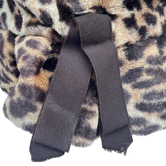 Leopard Cheetah Print Bucket Hat Vtg Y2K Faux Fur Ribbon Boho Hippie Handmade - Picture 6 of 10